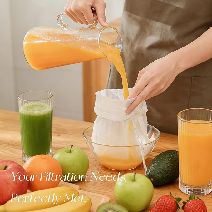 Reusable Fine Mesh Strainer Bag, Multi-Use Nylon Filter for Nut Milk Brewing & Juice Extraction, Food Grade Filtration Bag (6PCS)