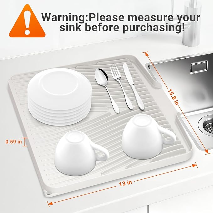 Silicone Dish Drying Mat for Kitchen Counter, Dish Drying Pad, Non-Slip Drain Pad with Built-in Drain, Heat Resistant Stone Drying Mat,Cream-2pcs
