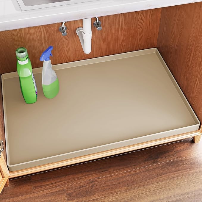 FLATO Waterproof Under Sink Mat 34" x 19" Shelf Liner for Kitchen and Bathroom, Cabinet Protector, Organizers and Storage, Flexible Silicone Drip Tray