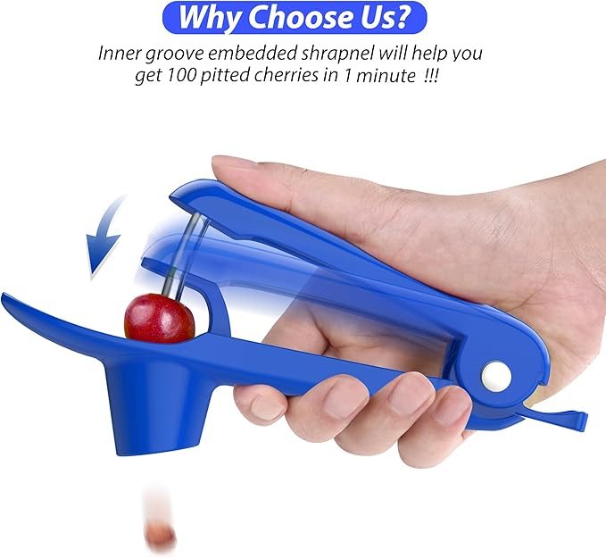Cherry Pitter - UCMORX Stainless Steel Cherries Pitter Tool Cherries Corer Cherry Remover for Making Cherry Jam with Lock Design(Blue)