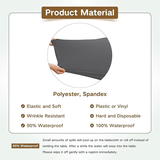 Square Fitted Table Cover Elastic Tablecloth Stretch Spandex Table Top Cover Table Topper Cap for Dining Kitchen Home Party Grey 34X34 Inch