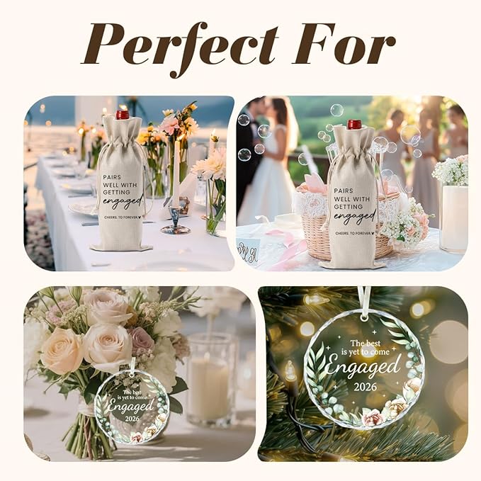 Engaged Engagement Gifts for Couples Her, Engagement Party Decorations for Engaged Couple Wine Bag Bride to Be Wedding Marriage Gift Acrylic Ornament 2026
