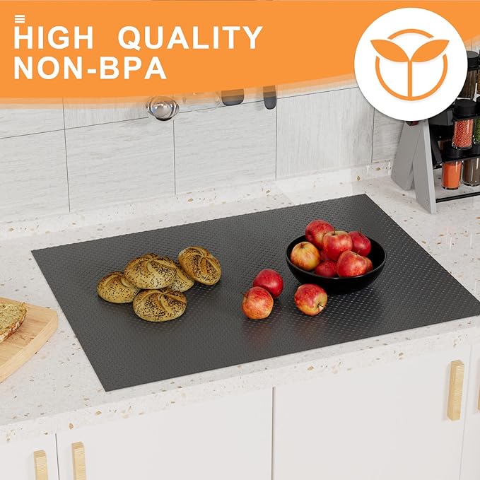 FLPMIX Black Shelf Liner 12 inch Wide: Easy to Cut Kitchen Cabinets Drawer Liner - 12" x 396 Inch EVA Waterproof Pantry Cupboard Liners