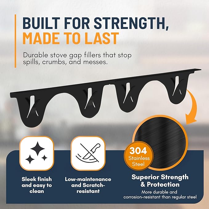 Linda’s Essentials Stainless Steel Stove Gap Covers (2 Pack) Adjustable Length 13.8" to 27.5" Stove Gap Covers Stainless Steel, Steel Adjustable Stove Gap Covers, Counter, Oven & Stove Gap Filler