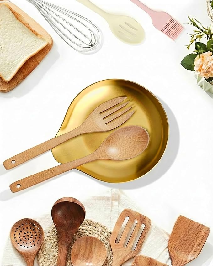 Stainless Steel Spoon Rest, Spatula Ladle Holder, Stainless Steel Utensil Spoon Rest Holder, Brushed Finish, Dishwasher Safe 5.9 x 5.1 Inch (Round Gold 1PC)