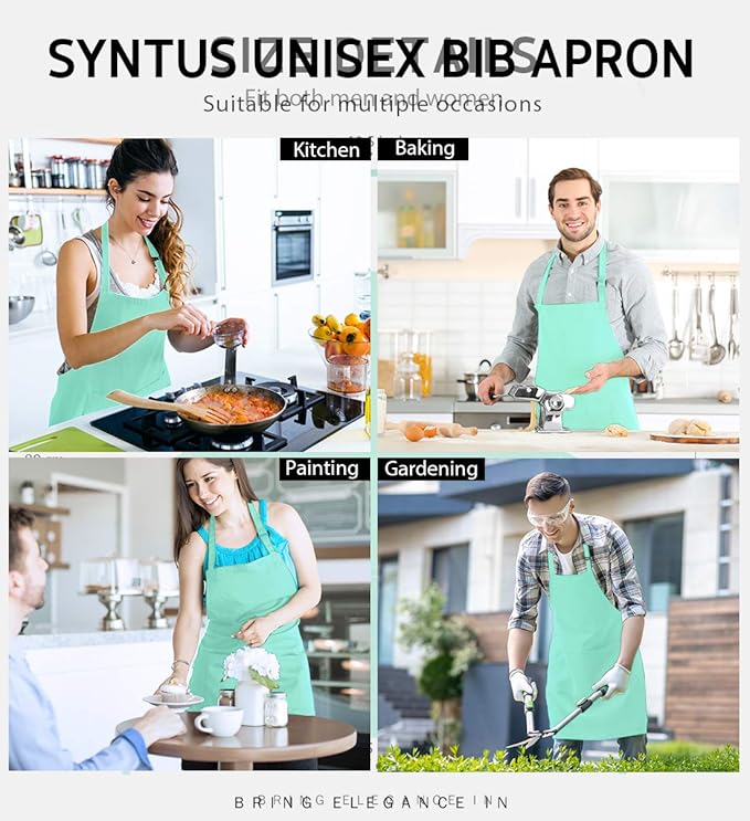 Syntus Apron for Men Women, Adjustable Cooking Kitchen Chef Aprons with 2 Pockets