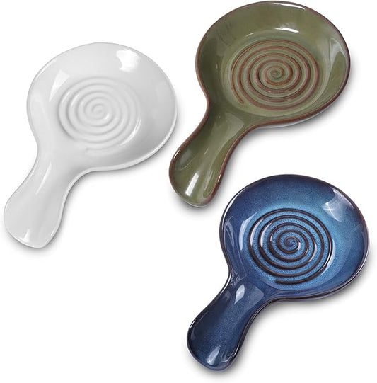 JINIHFW Spoon Rest for Kitchen, Ceramic Spoon Holder for Stove Top, Cooking Spoon Holder,Kitchen Spoon Rest,Heat Resistant Utensil Rest for Countertop, Dishwasher Safe, 3 Pack
