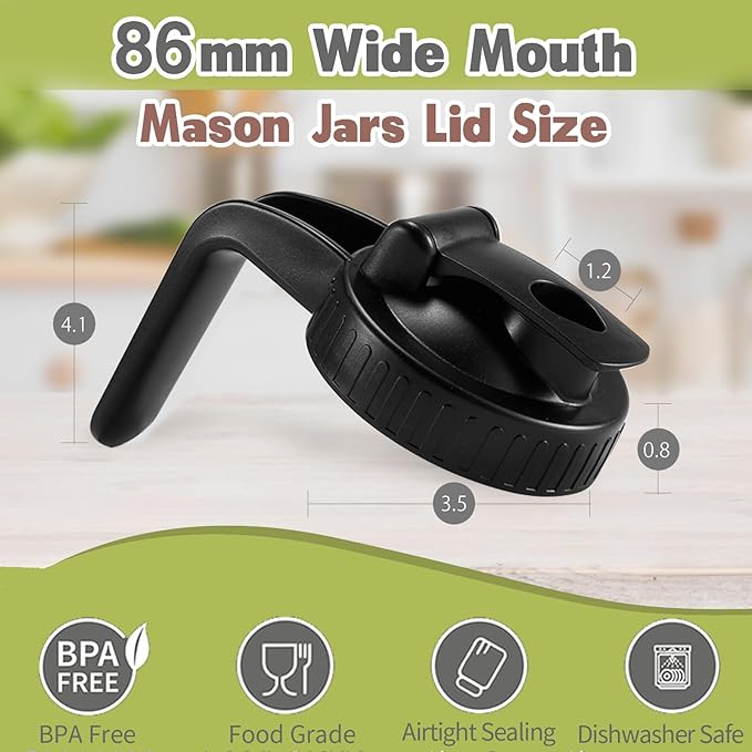 2 Pack Wide Mouth Mason Jar Lids V-Shaped with Handle, Mason Jar Pour Spout Lid with Extended Flip Lid Easy to Open, Airtight Leak Proof and Durable