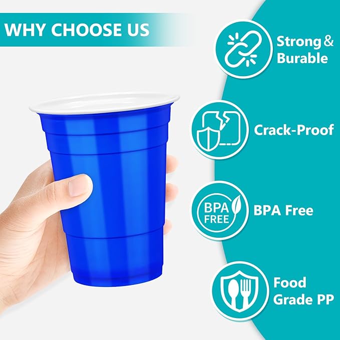 LANLISA 50 Dark Blue Plastic Cups, 16 oz Disposable Cups, Drinking Cups For Birthday Party, Graduation, 4th of July Patriotic, Veterans Day