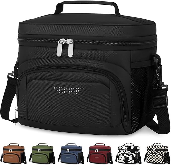 Vankor Lunch Box for Men Women, Insulated Lunch Bag Reusable Leakproof Cooler Lunch Tote Bag with Adjustable Shoulder Strap for Work Office Picnic Beach Travel, Black