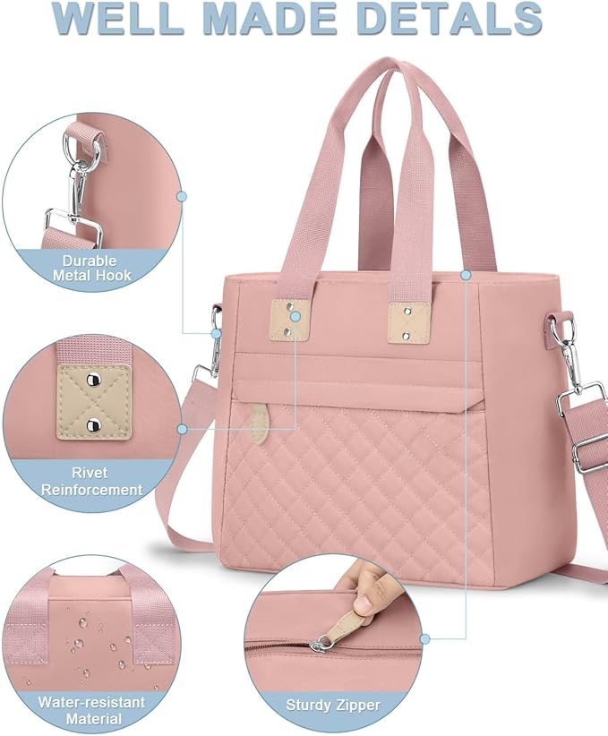 Insulated Lunch Box for Women & Men - Large Thermal Lunch Bag Women with Removable Shoulder Strap, Reusable Lunch Cooler Tote Bags Purse for Adults Work, Picnic, Hiking, Beach, Travel, Large，Pink