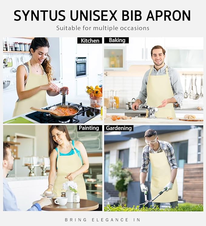 Syntus Apron for Men Women, Adjustable Cooking Kitchen Chef Aprons with 2 Pockets