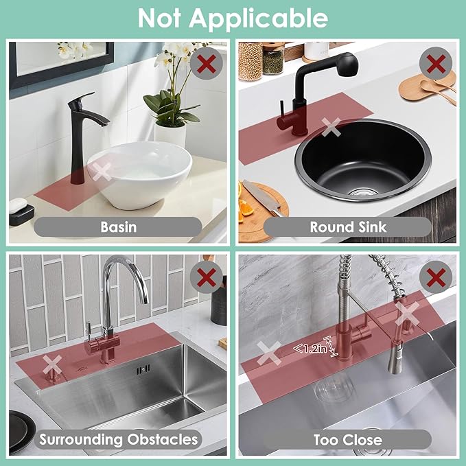 24 Inch Silicone Faucet Mat for Kitchen Sink Splash Guard - 7° Slope Water Draining Mat With Fasten Button for Bathroom Area (Gray, 24''x5.5'')