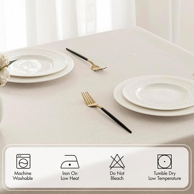 MIULEE Beige Rectangle Linen Polyester Tablecloth with Decorative Cutouts Spring Waterproof Stain Resistant & Shrink-Proof Table Cloth 60x120 inch Farmhouse Style for Dining Wedding and Outdoor