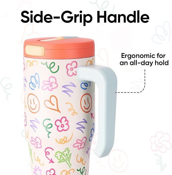 Fijinhom 25 oz Insulated Tumbler with Handle, Stainless Steel Insulated Water Bottle Coffee Mug with Straw, Coffee Cups, Cute Water Bottle for Sports, Travel, Lunch, Creamy Scribs