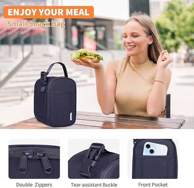 NOL Natural Organic Lifestyle Insulated Lunch Bag for Adult - Snack Bag Lunch Cooler Bag Soft Lunch Tote Bag for Work, Navy blue