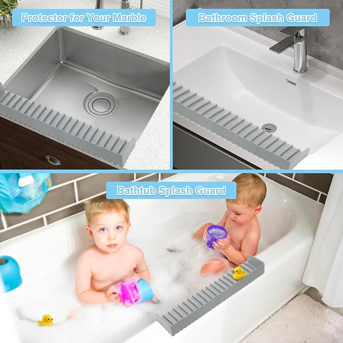 Silicone Sink Edge Protectors 4" x 24", Upgrade Kitchen Sink Splash Guards With Suction Cup, Splash Guard For Bathtub Sink, Countertop Protectors For Quartz Kitchen Sink（Gray）