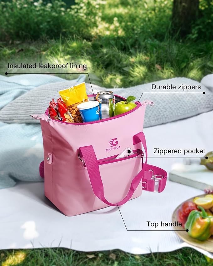 GLORIEROO Pastel Lunch Box Women | Insulated Soft Waterproof Leakproof Lunch Bag Cooler | Adjustable Strap | BPA-Free