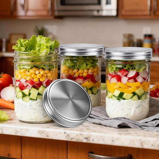 Palksky Mason Jar Lids Stainless Steel for Regular Mouth Mason Jar Lids, 4Pcs Rustproof Mason Jar Caps/Tops - Leakproof & Dishwasher Safe