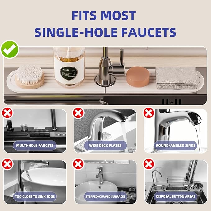 PEKER Faucet Mat for Kitchen Sink 23.6" – Diatomite Fast Drying Stone Sink Tray, Super Absorbent Faucet Splash Guard for Bathroom Counter, Sink Drip Catcher & Organizer