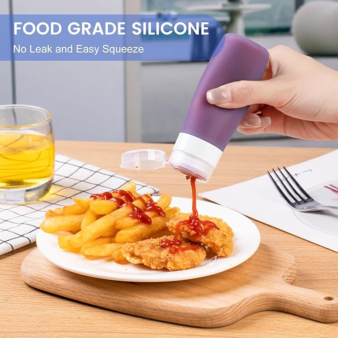 MICEBAY Condiment Squeeze Bottles for Sauces, 3-oz Mini Silicone Salad Dressing Container to Go with Snack Storage Bag, Leakproof Sauce Bottles for Lunch Box, 4 Pack, Blue
