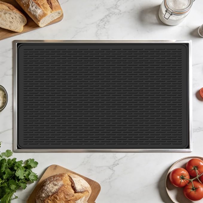 LONGKING Stove top Cover for Electric Stove - Silicone Stove Mat for Glass Top Stove, Dish Drying Mats For Kitchen, Range Covers for Electric Stove (Black, 30 x 21)