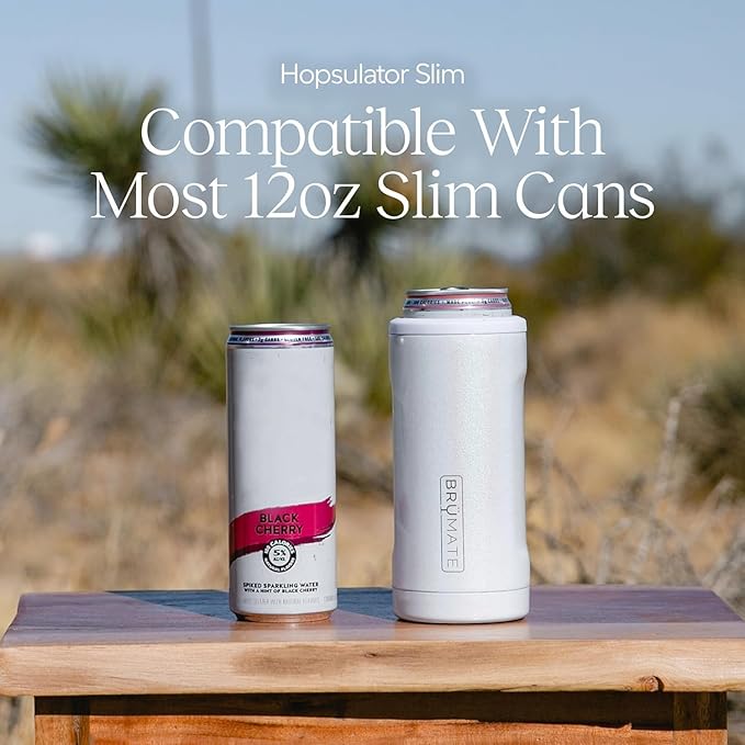 BrüMate Hopsulator Slim Can Cooler Insulated for 12oz Slim Cans | Skinny Can Insulated Stainless Steel Drink Holder for Hard Seltzer, Beer, Soda, and Energy Drinks (Walnut)