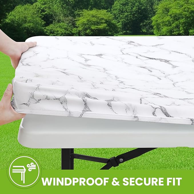 Smiry Spandex Fitted Tablecloth for 4 Foot Rectangle Tables, Washable Picnic Table Cover with Elastic, Stretch Reusable Table Cloth for Outdoor, Camping, Dining & Kitchen (Marble, 24"x48")