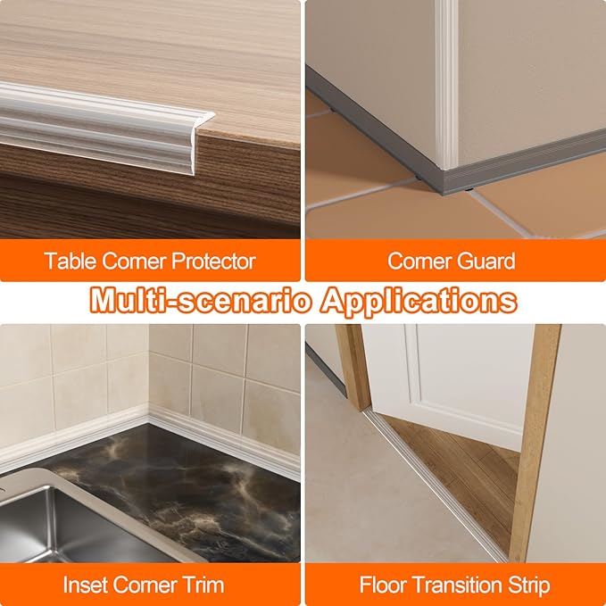 Wall Corner Protector & Edge Guard，Peel and Stick Wall Trim Moulding Inside & Outside Corner Molding Trim Caulk Strip, Self Adhesive Trim for Wall Edge,Ceiling,Countertop, 1.6” W x10’ L，Clear