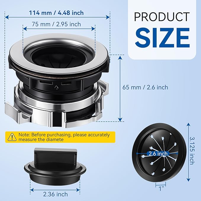 Saillong 4.48" Diameter Garbage Disposal Sink Flange Kit with Garbage Disposal Stopper and Splash Guard, Compatible with Waste King EZ Mount, Whirlaway and GE Models