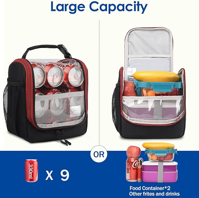 Genteen Kids Lunch Box, Insulated Lunch Bag for men, Toddler, Girl, and Boy; Holds Lunch Box, Water Bottle, & Snacks; Easy-Clean Water-Resistant Fabric & Multiple Zippered Pockets (Black)