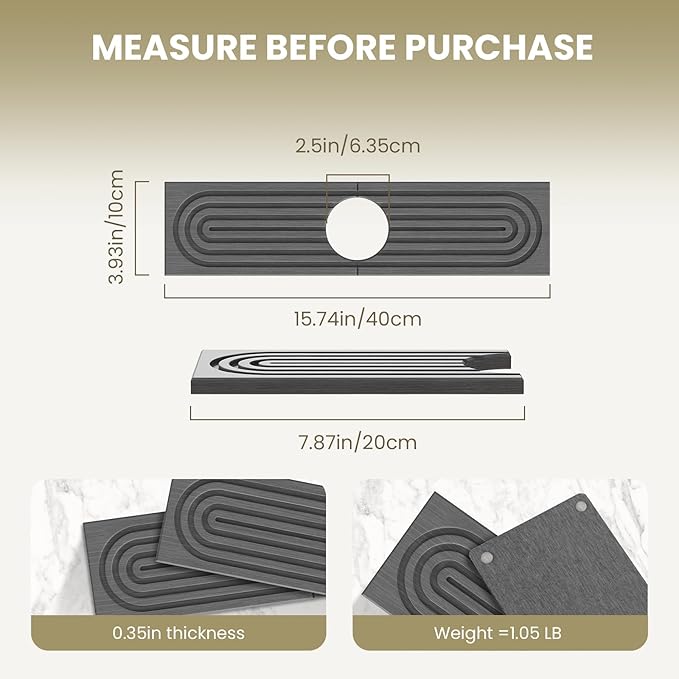 Premium Diatomite Stone Drying Mat for Kitchen Counter, Faucet Mat for Kitchen Sink, Sink Protector & Splash Guard, Quick-Dry Kitchen Sink Mat,Super Absorbent (Gray, 15.8"x4")