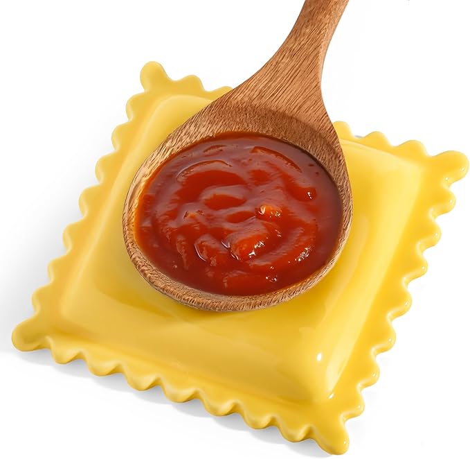 Ceramic Ravioli Spoon Rest for Stove Top, Spatula Holder for Counter, Funny Yellow Spoon Rest for Italian Kitchen Decor, Funny Kitchen Decor, Italian Themed Gifts for Cooks