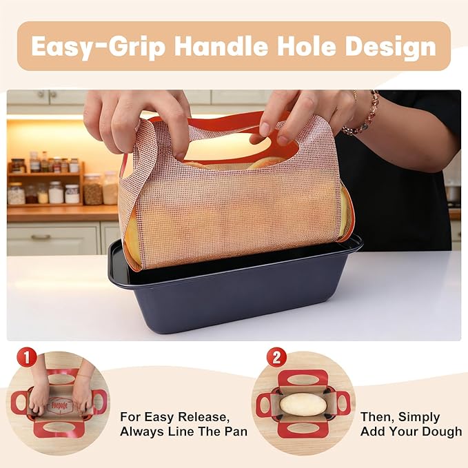 Loaf Pan with Liners Set: 2-Pack Nonstick 9 x 5 Inch Bread Pan and Loaf Liners for Homemade Oven Baking - Rectangular Baking Tray for Kitchen Home Baker Make Sourdough Banana Sandwich Bread(Red)
