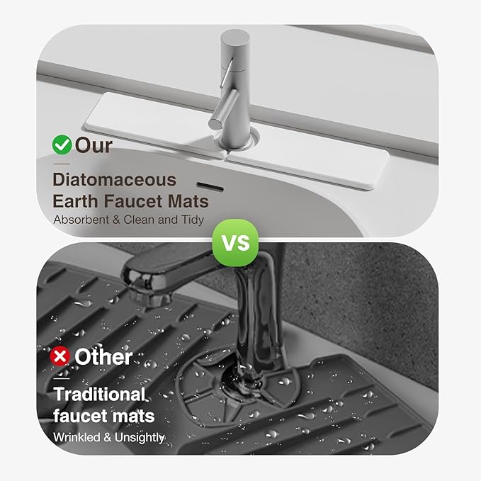 20" x 4" Stone Faucet Mat for Kitchen Sink, Quick Drying Diatomite Sink Tray, Faucet Sink Splash Guard for Prevents Moisture Buildup (White)