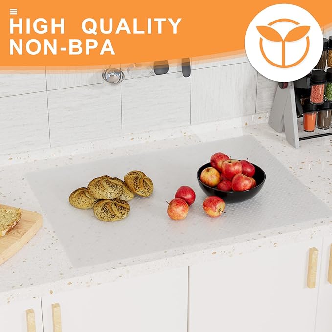 Clear Shelf Liners for Kitchen Cabinets - 10 Inch Wide Translucent Non-Adhesive Drawer Liner - Easy to Cut Waterproof Pantry Liner for Refrigerator 10 in x 396 Inch