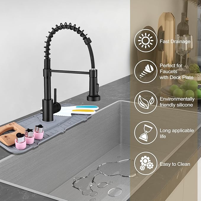 Silicone Faucet Mat, Kingmall Kitchen Faucet Mat Silicone Faucet Drip Catcher for Kitchen Faucet Drip Catcher, Tailor-Made for Faucets with 1cm(0.4 Inch) Deck Plate【Light Grey】
