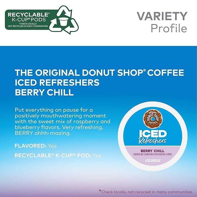 The Original Donut Shop Iced Refreshers, Berry Chill, Brew Over Ice Single Serve Keurig K-Cup Pods, 60 Count (6 Packs of 10)