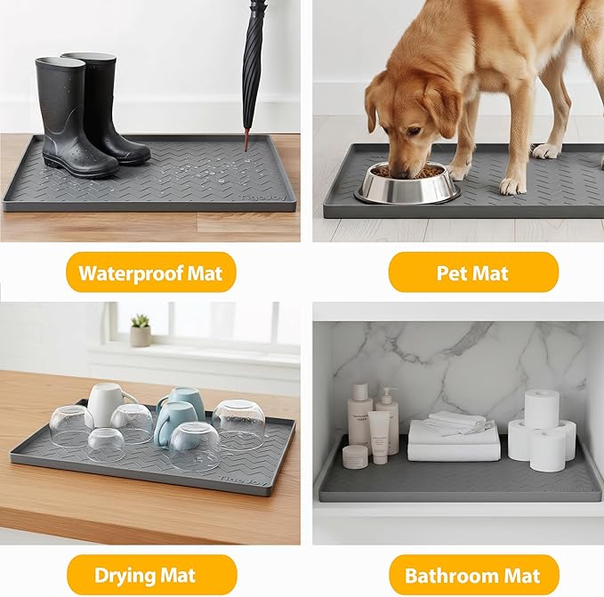 TigeJoy Under Sink Mat 28" x 22", Silicone Mats in Kitchen Bathroom Organizers and Storage, Waterproof Protector for Drawer Shelf and Cabinet Liner, Flexible Drip Tray，Pet Feeding Mat
