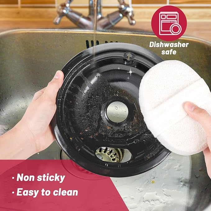 GE Black Stove Drip Pans, 10% Energy Save by Enamel Spraying Prevent Bending and Rust - Include 3Pcs 6'' Burner Drip Pans and 1Pcs 8'' Drip Bowl