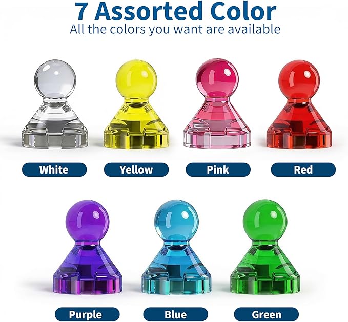 MAX Push Pin Magnets - Tiergrade 16 Pack 7 Assorted Color Strong Magnets,Use at Kitchen Home Office and School Classroom, for Refrigerator Dry Erase Board and Whiteboard.