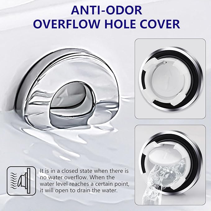 Sink Overflow Drain Cover Ring - Metal Bathroom Sink Drain Cover Round Hole Trim Ring, Anti-odor Basin Vanity Overflow Hole Cap Cover Ring Spillover Hole Insert in Cap (Chrome)