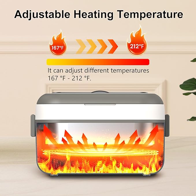 Cordless Electric Heated Lunch Box, XL 6.3Cups Rechargeable Food Warmer Lunch Box with Self Heating, Smart Timer, Adjustable Temperature, Leakproof, BPA Free, Removable Divider White