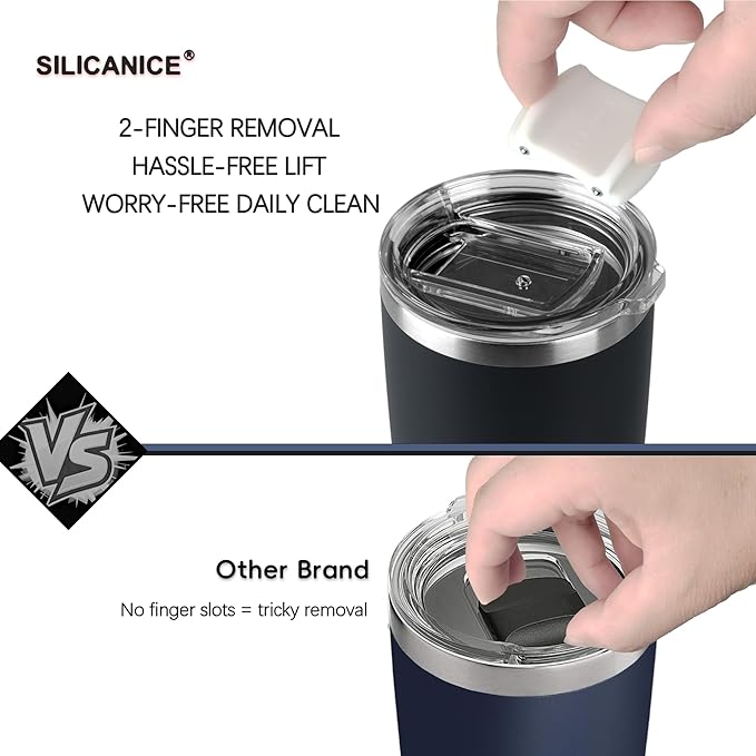 20oz Hygienic Stainless Steel Vacuum Insulated Tumbler w/ Easy-On/Easy-Off Lid - Removable slider, Double Wall 18/8 Travel Mug, BPA-Free, Fits Cup Holders, Premium Quality, Smart Value - Navy Blue