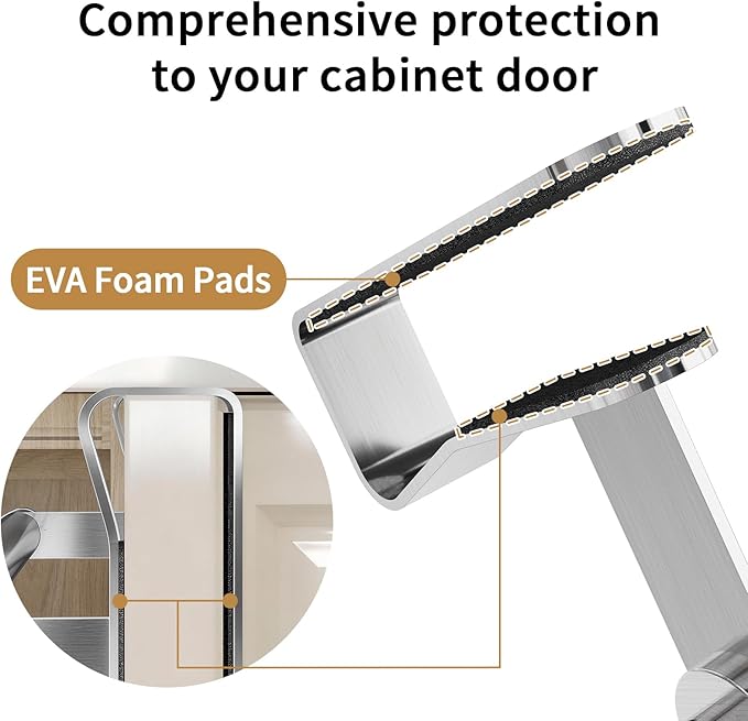 Over Cabinet Towel Holder, Stainless Steel Over The Cabinet Towel Rack Bars for Kitchen Cabinet Doors, Dish Towel Holder with Hooks, 2 Pack (Brushed Nickel)