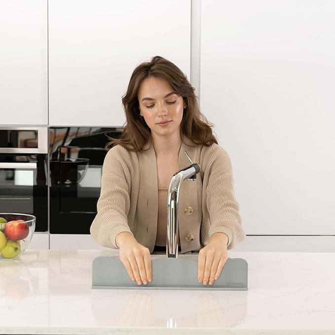 Silicone Sink Splash Guard - Water Splash Guard for Kitchen, Island and Bathroom - Secure Non-Slip Suction Cup Base - Dishwasher Safe, Gray (17.4 x 1.7 x 3.6")