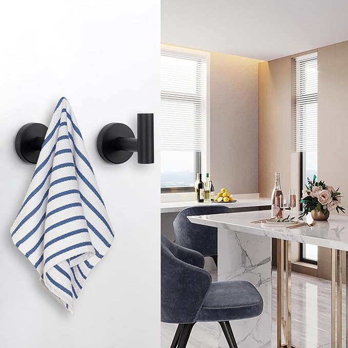 NearMoon Bath Towel Hooks- SUS 304 Stainless Steel Robe Hook Holder, Heavy Duty Coat Hook for Bathroom Livingroom Hotel Kitchen Garage, Wall Mounted (Matte Black, 8 Pack)