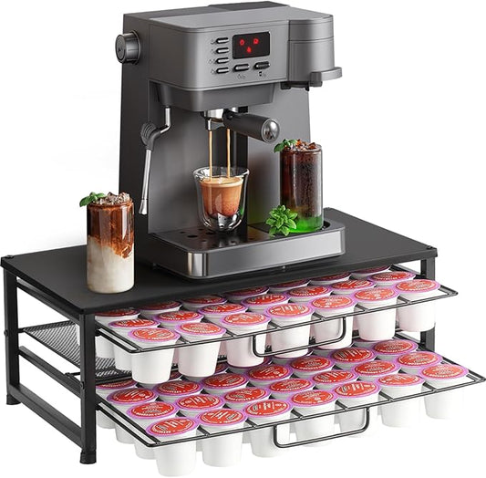 ECOLOVI K Cup Holder Organizer for 70 Pods, 2-Tier Coffee Pod Holder for K-Cup with 2 Sliding Storage Drawers, Coffee Station Bar Organizer for Kitchen Countertop, Home & Office, Frosted Black