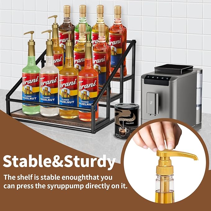 YQBRAO Coffee Syrup Rack Organizer, 3-Tier 12 Bottles Syrup Rack for Coffee Bar,Syrup Stand for Kitchen Coffee Station,Syrup Holder,Liquor Bottle Display Shelf