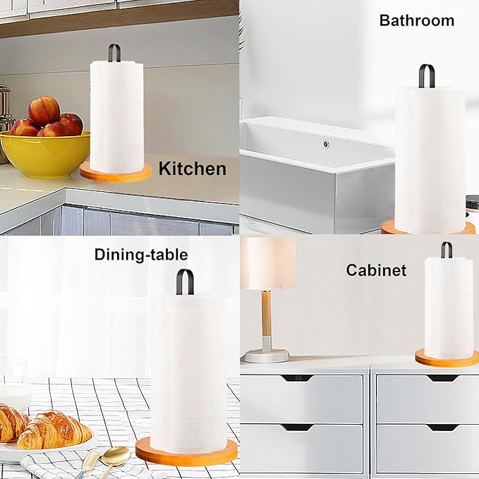 TONLEA Wooden Paper Towel Holder Countertop, Kitchen-Towel-Holder FreeStanding with Non-Slip Base for Bathroom